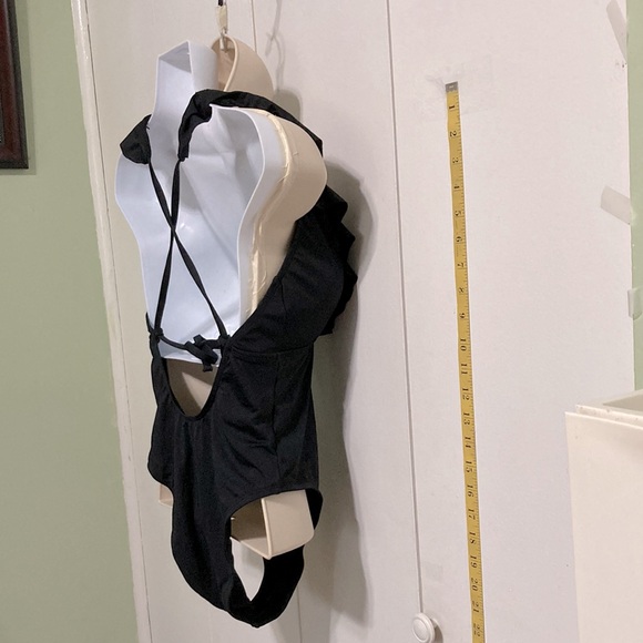 SHADE SHORE Black Plunge Flounce Neckline One Piece Swimsuit Womens Medium - Picture 7 of 13